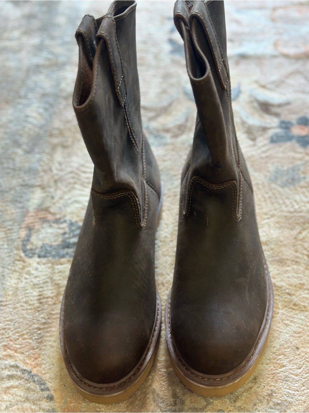 Men's Dark Brown Slip-On Leather Work Boots